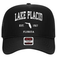 Lake Placid Florida Fl Vintage Athletic High Crown Mesh Back Trucker Hat