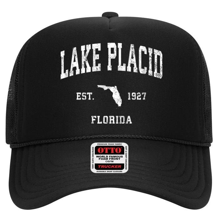 Lake Placid Florida Fl Vintage Athletic High Crown Mesh Back Trucker Hat