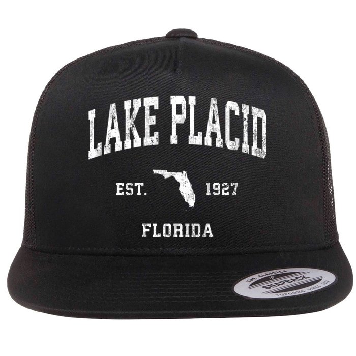 Lake Placid Florida Fl Vintage Athletic Flat Bill Trucker Hat