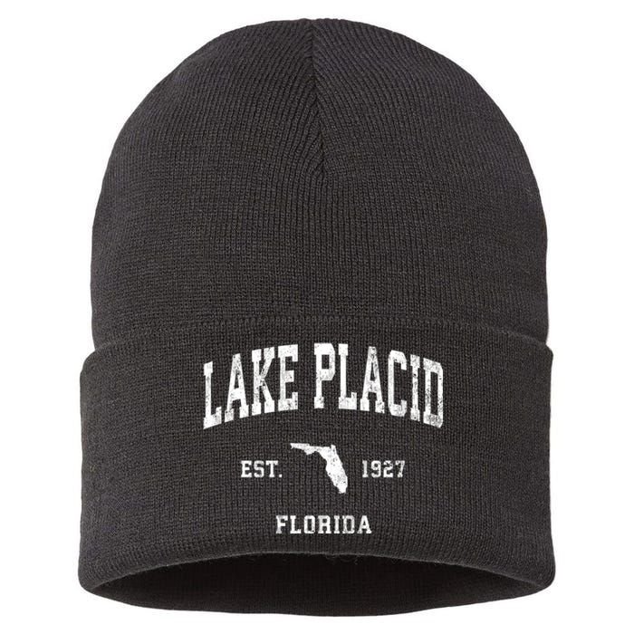 Lake Placid Florida Fl Vintage Athletic Sustainable Knit Beanie