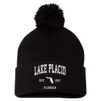 Lake Placid Florida Fl Vintage Athletic Pom Pom 12in Knit Beanie