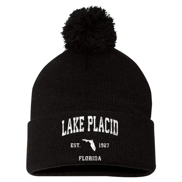 Lake Placid Florida Fl Vintage Athletic Pom Pom 12in Knit Beanie