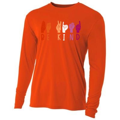 Lesbian Pride Flag Be Kind Sign Language Lgbt Lesbian Subtle Gift Cooling Performance Long Sleeve Crew