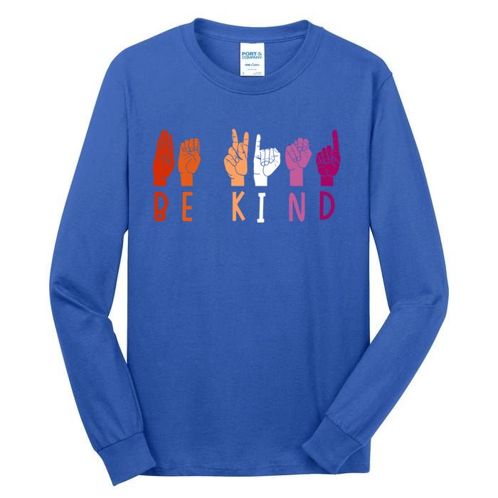 Lesbian Pride Flag Be Kind Sign Language Lgbt Lesbian Subtle Gift Tall Long Sleeve T-Shirt