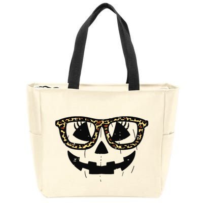 Leopard Pumpkin Face Halloween Women Girl Zip Tote Bag