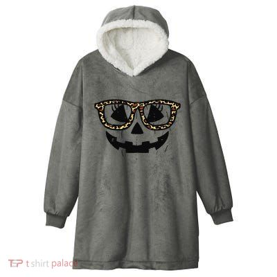 Leopard Pumpkin Face Halloween Women Girl Hooded Wearable Blanket