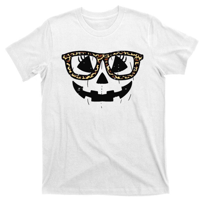 Leopard Pumpkin Face Halloween Women Girl T-Shirt