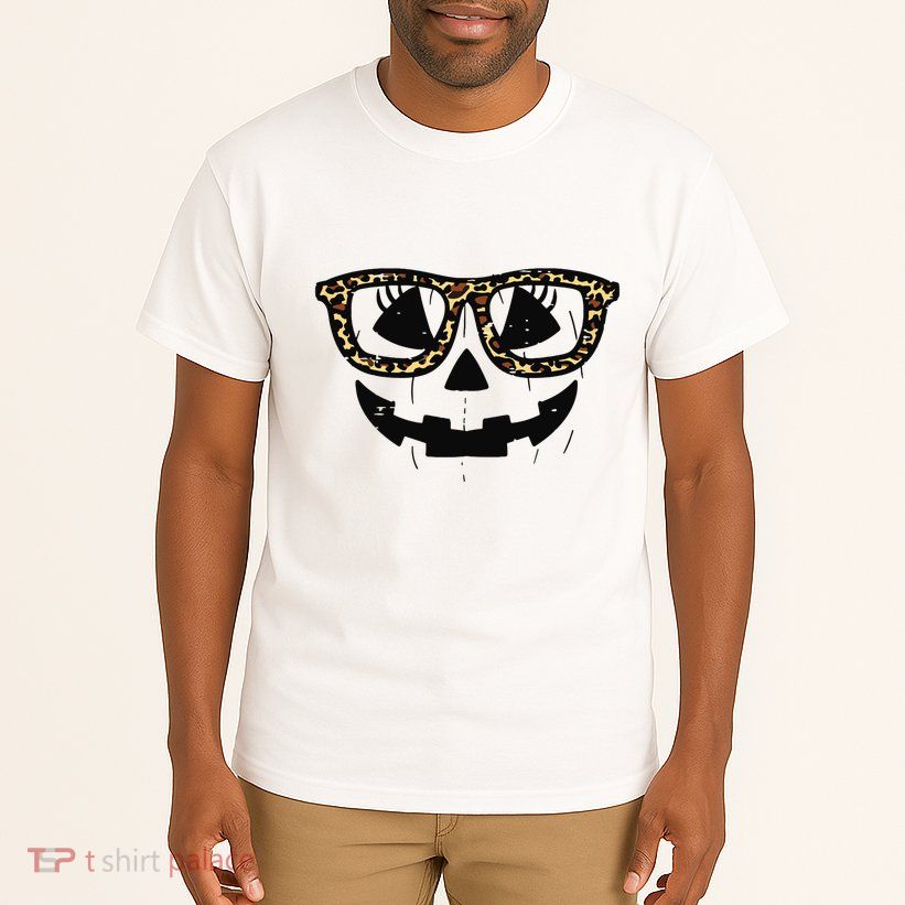 Leopard Pumpkin Face Halloween Women Girl Tall T-Shirt
