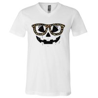 Leopard Pumpkin Face Halloween Women Girl V-Neck T-Shirt