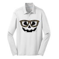 Leopard Pumpkin Face Halloween Women Girl Silk Touch Performance Long Sleeve Polo