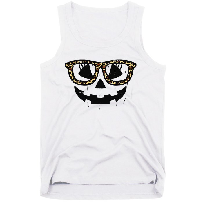 Leopard Pumpkin Face Halloween Women Girl Tank Top