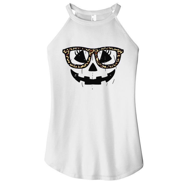 Leopard Pumpkin Face Halloween Women Girl Women's Perfect Tri Rocker Tank