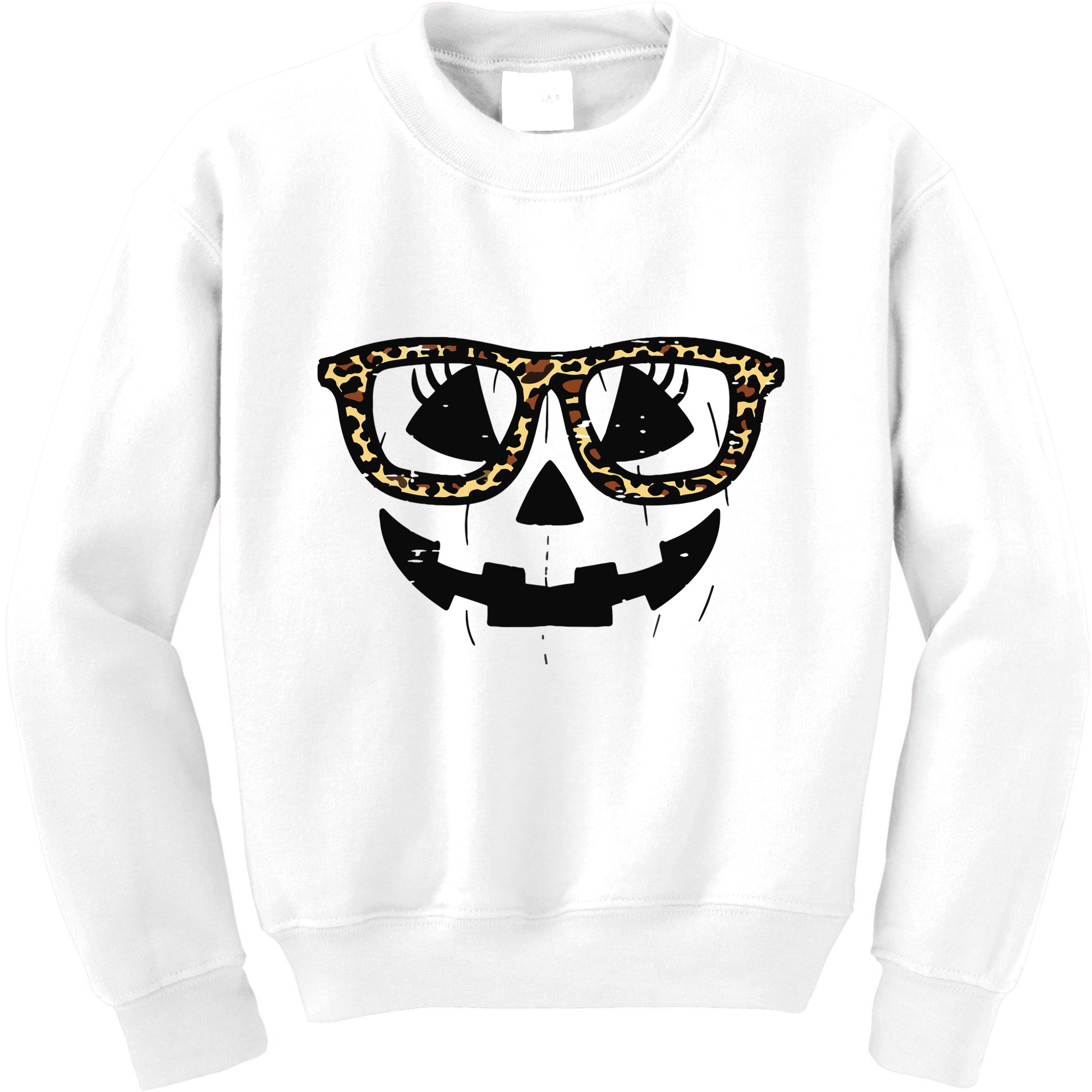 Leopard Pumpkin Face Halloween Women Girl Kids Sweatshirt