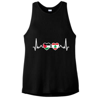 Lebanon Palestine Flag Lebanese Palestinian Unity Heartbeat Ladies PosiCharge Tri-Blend Wicking Tank