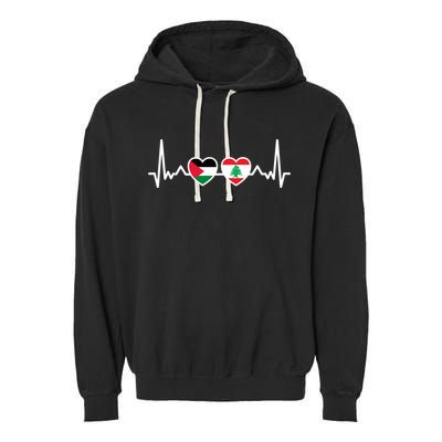 Lebanon Palestine Flag Lebanese Palestinian Unity Heartbeat Garment-Dyed Fleece Hoodie