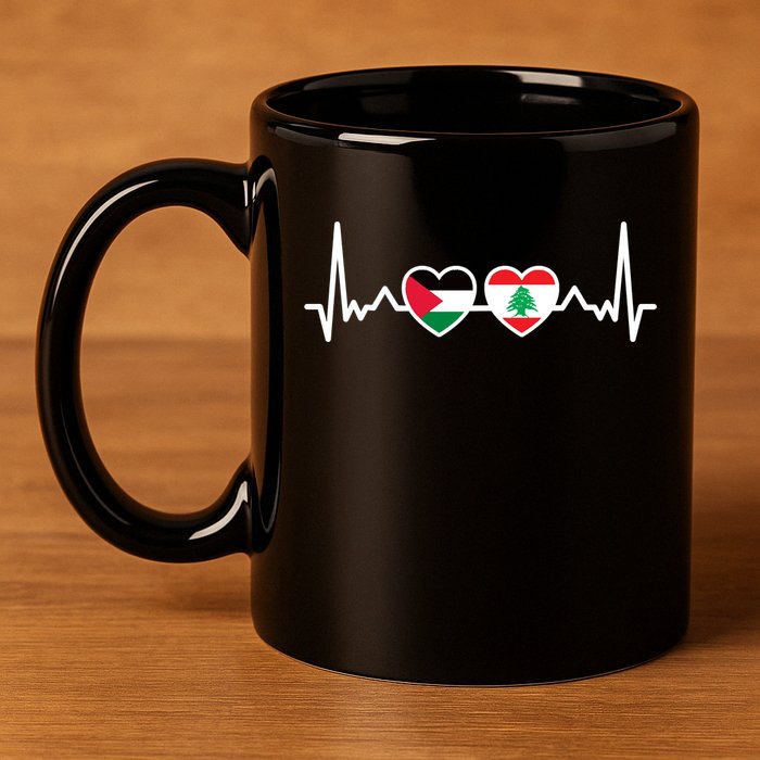 Lebanon Palestine Flag Lebanese Palestinian Unity Heartbeat 11oz C Handle Ceramic Mug