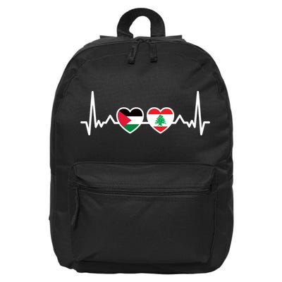 Lebanon Palestine Flag Lebanese Palestinian Unity Heartbeat 16 in Basic Backpack