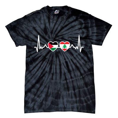 Lebanon Palestine Flag Lebanese Palestinian Unity Heartbeat Tie-Dye T-Shirt