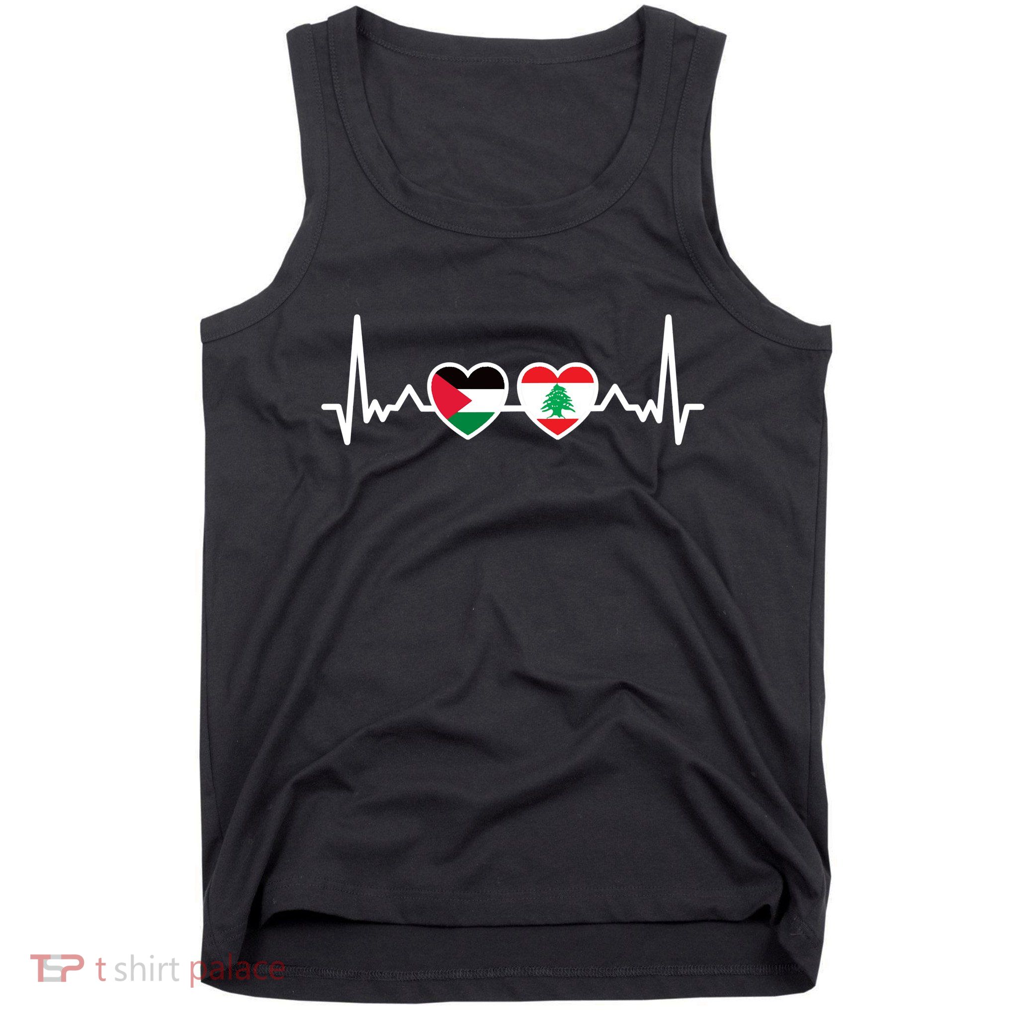 Lebanon Palestine Flag Lebanese Palestinian Unity Heartbeat Tank Top
