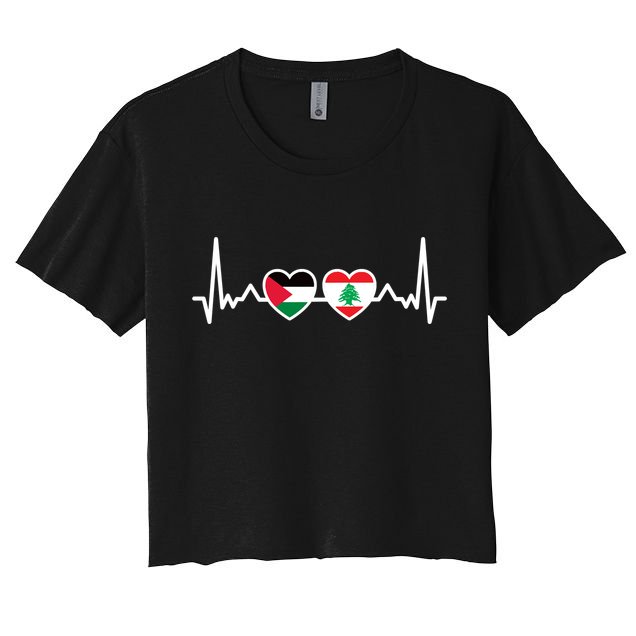 Lebanon Palestine Flag Lebanese Palestinian Unity Heartbeat Women's Crop Top Tee