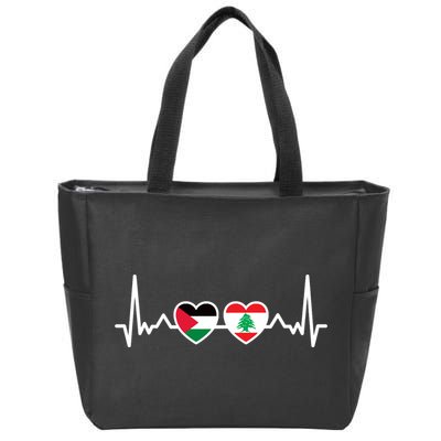 Lebanon Palestine Flag Lebanese Palestinian Unity Heartbeat Zip Tote Bag