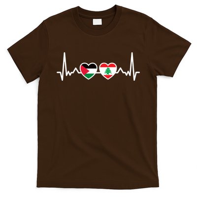 Lebanon Palestine Flag Lebanese Palestinian Unity Heartbeat T-Shirt