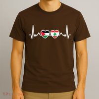 Lebanon Palestine Flag Lebanese Palestinian Unity Heartbeat T-Shirt