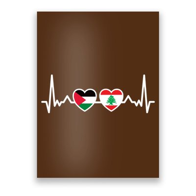 Lebanon Palestine Flag Lebanese Palestinian Unity Heartbeat Poster