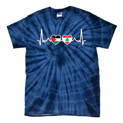 Lebanon Palestine Flag Lebanese Palestinian Unity Heartbeat Tie-Dye T-Shirt