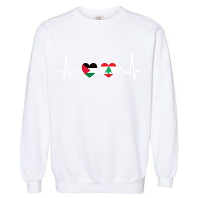 Lebanon Palestine Flag Lebanese Palestinian Unity Heartbeat Garment-Dyed Sweatshirt