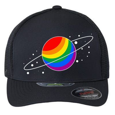 LGBT Pride Flag Saturn Planet Gift Flexfit Unipanel Trucker Cap