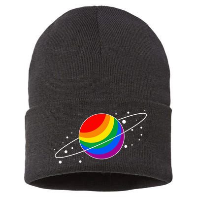 LGBT Pride Flag Saturn Planet Gift Sustainable Knit Beanie
