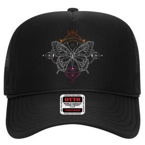 Lesbian Pride Flag Colors Occult Butterfly High Crown Mesh Back Trucker Hat