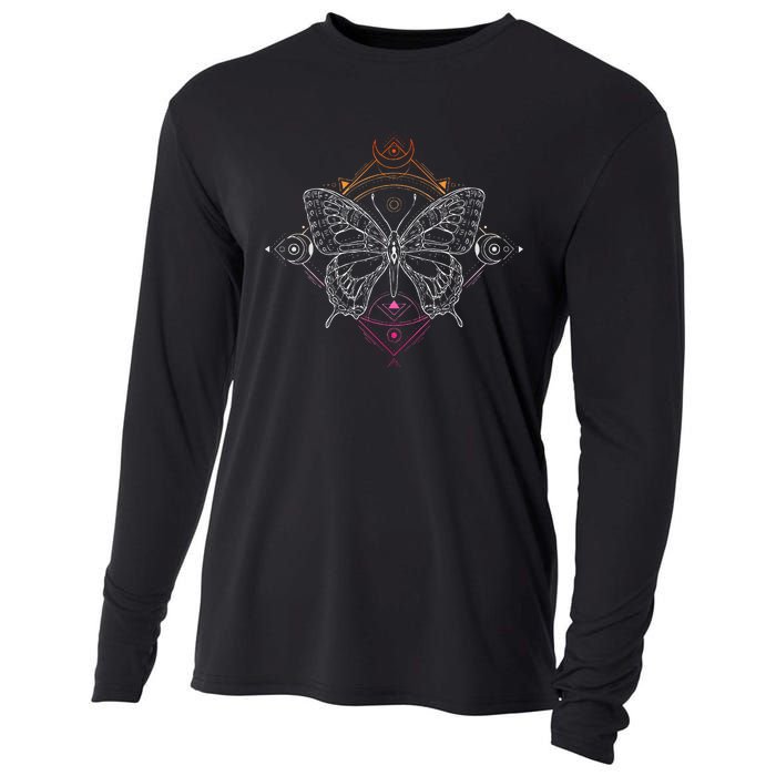 Lesbian Pride Flag Colors Occult Butterfly Cooling Performance Long Sleeve Crew