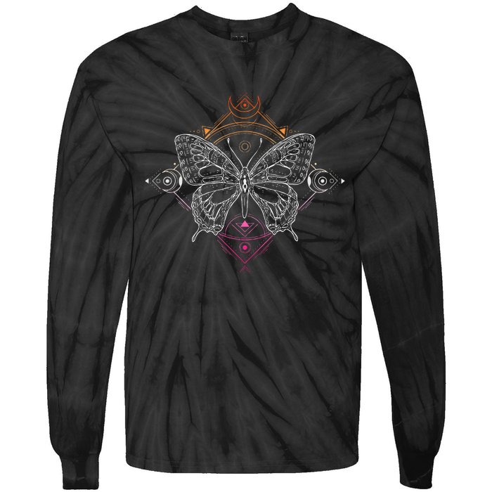 Lesbian Pride Flag Colors Occult Butterfly Tie-Dye Long Sleeve Shirt