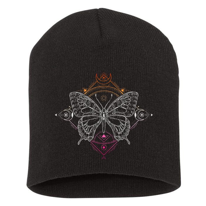 Lesbian Pride Flag Colors Occult Butterfly Short Acrylic Beanie