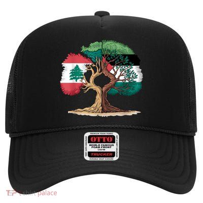 Lebanon Palestine Flag Lebanese Palestinian United High Crown Mesh Back Trucker Hat
