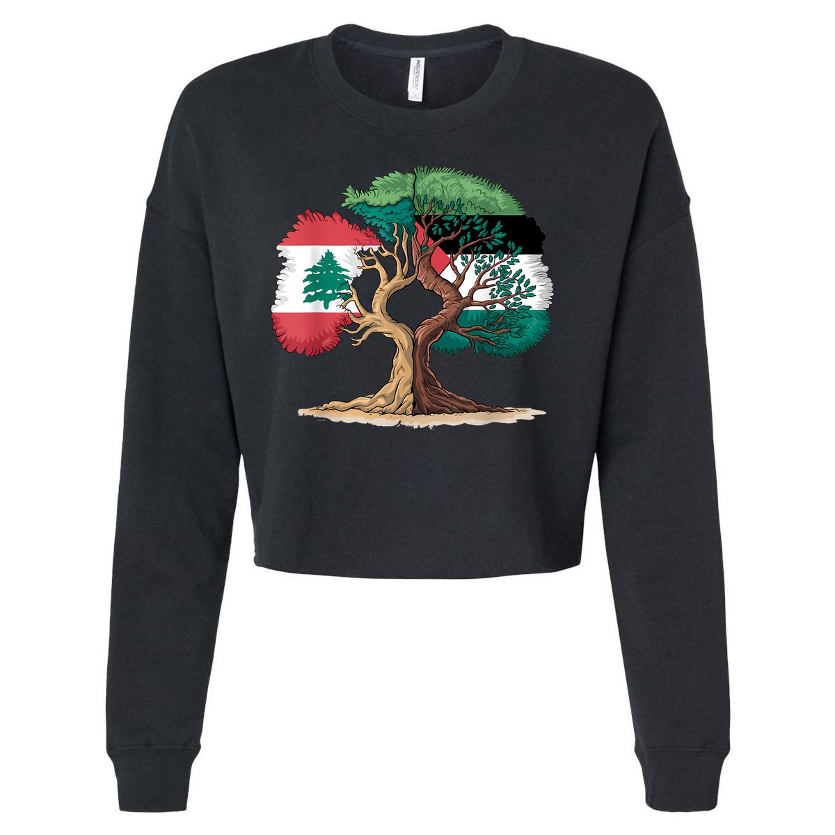 Lebanon Palestine Flag Lebanese Palestinian United Cropped Pullover Crew