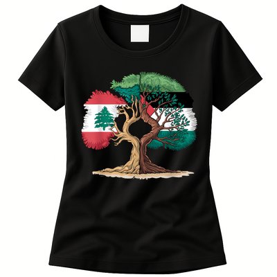 Lebanon Palestine Flag Lebanese Palestinian United Womens T-Shirt