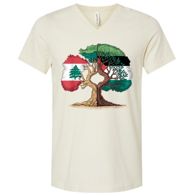 Lebanon Palestine Flag Lebanese Palestinian United V-Neck T-Shirt