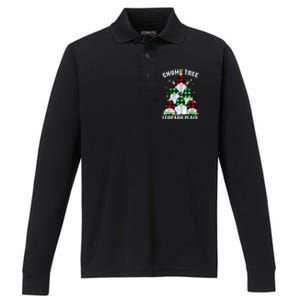 Leopard Plaid Gnome Christmas Tree Performance Long Sleeve Polo