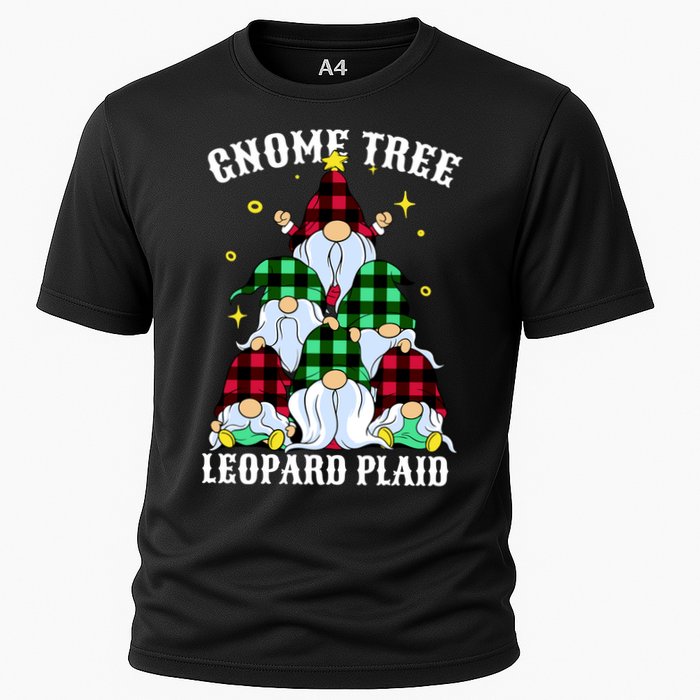 Leopard Plaid Gnome Christmas Tree Cooling Performance Crew T-Shirt