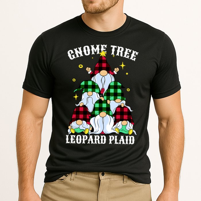 Leopard Plaid Gnome Christmas Tree Cooling Performance Crew T-Shirt