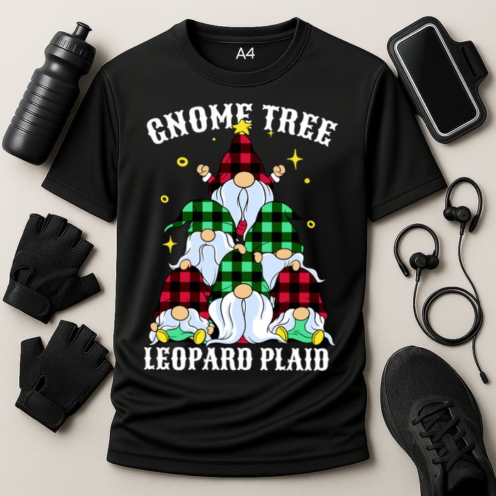 Leopard Plaid Gnome Christmas Tree Cooling Performance Crew T-Shirt