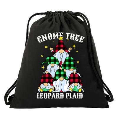 Leopard Plaid Gnome Christmas Tree Drawstring Bag