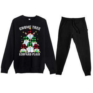 Leopard Plaid Gnome Christmas Tree Premium Crewneck Sweatsuit Set