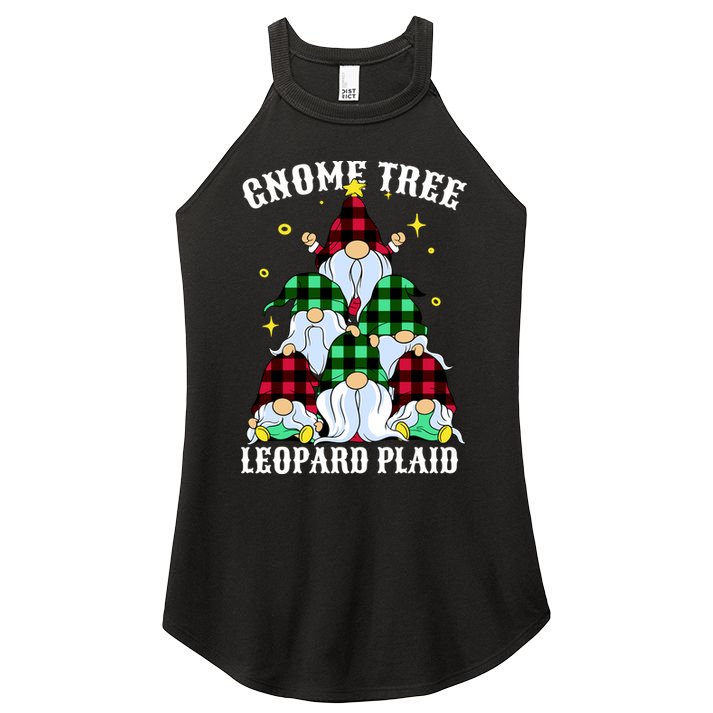 Leopard Plaid Gnome Christmas Tree Women's Perfect Tri Rocker Tank