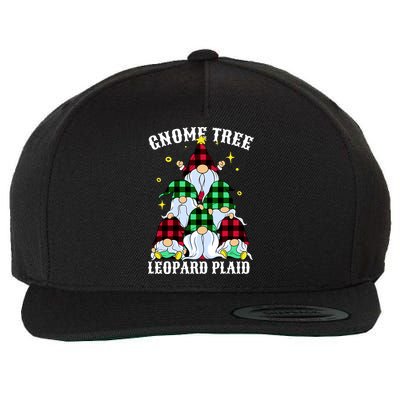 Leopard Plaid Gnome Christmas Tree Wool Snapback Cap