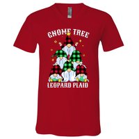 Leopard Plaid Gnome Christmas Tree V-Neck T-Shirt