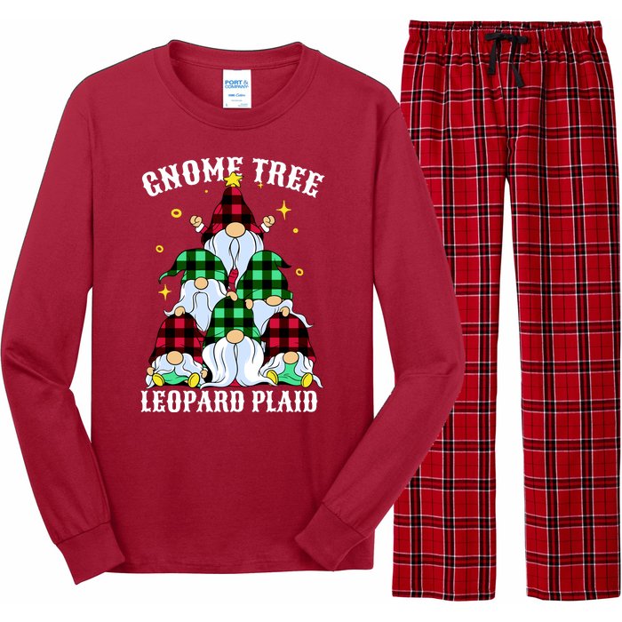 Leopard Plaid Gnome Christmas Tree Long Sleeve Pajama Set